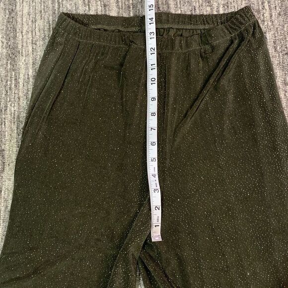 Womens Sz Large Pull On Wide Leg Pants Holiday Olive Green All Over Sparkle USA - Picture 4 of 6